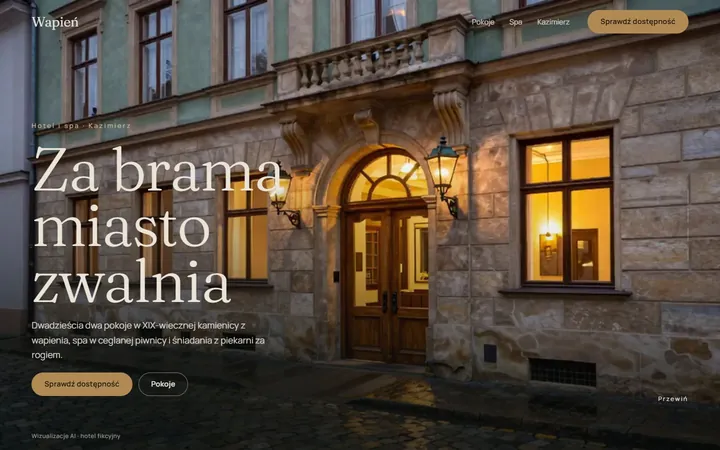 WAPIEŃ — koncepcja strony hotelu i spa w kamienicy na Kazimierzu